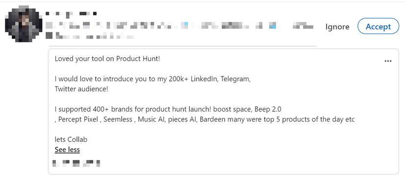 Product Hunt paid upvotes offer on LinkedIn