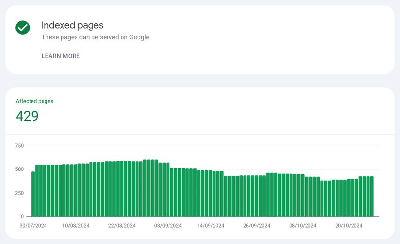 Initial Google page indexing